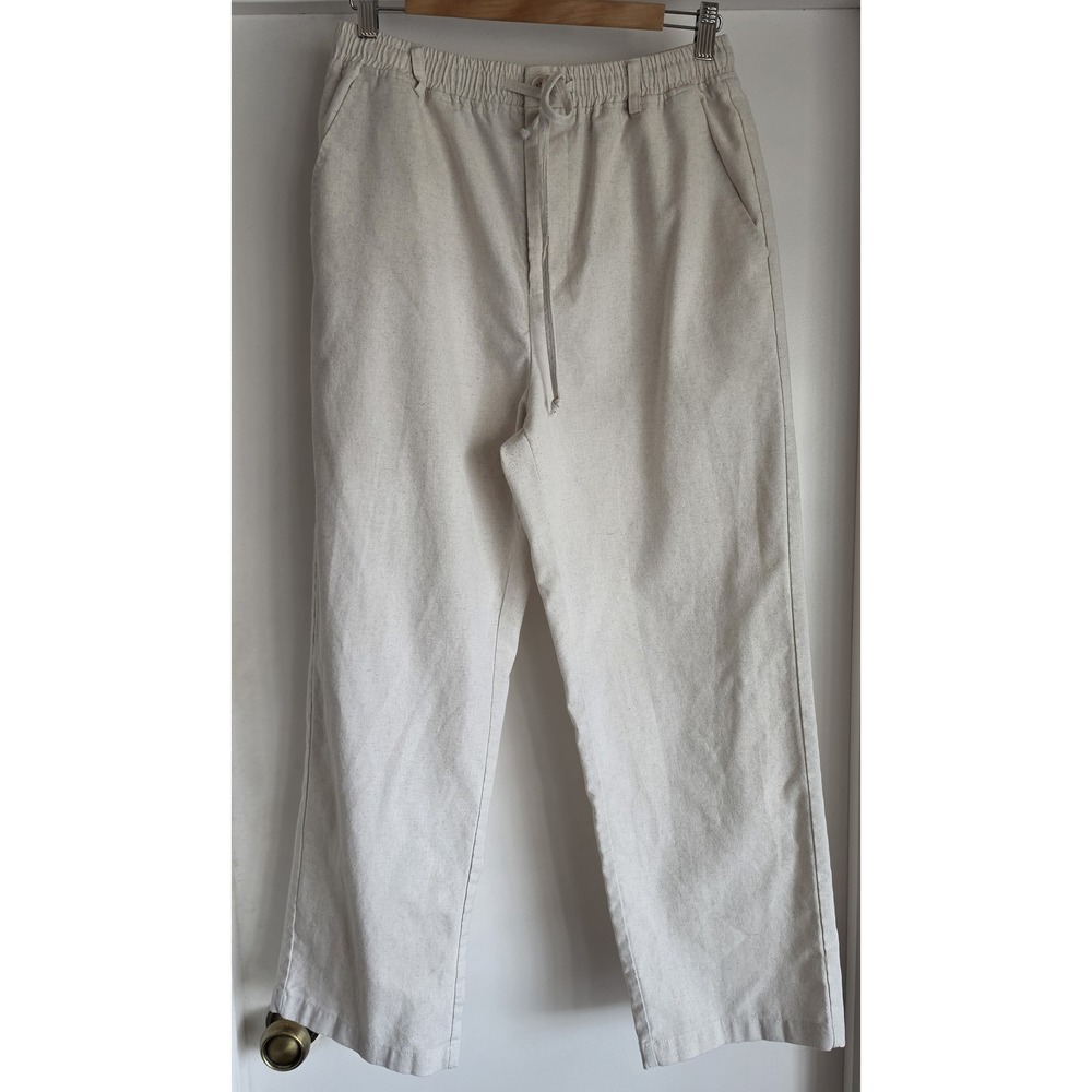 COOFANDY Mens Cropped Pants M Beige Casual Linen Trousers Slacks Minimalist